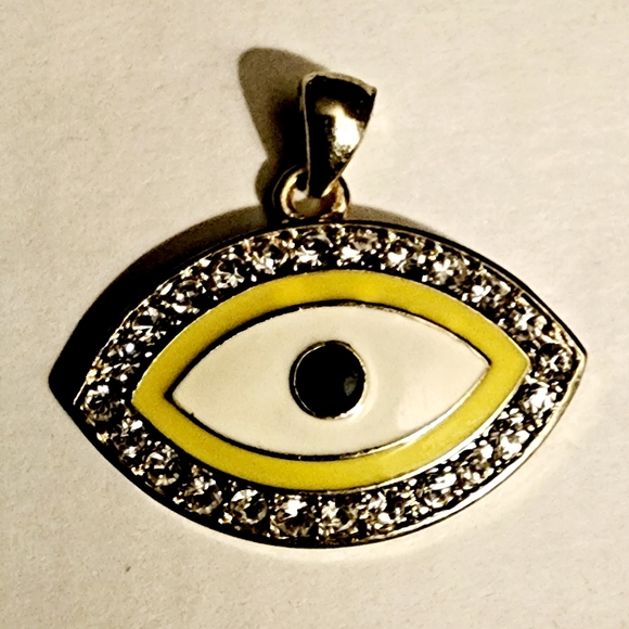 Rhinestone yellow and white evil eye charm for necklace bracelet - Picture 5 of 6